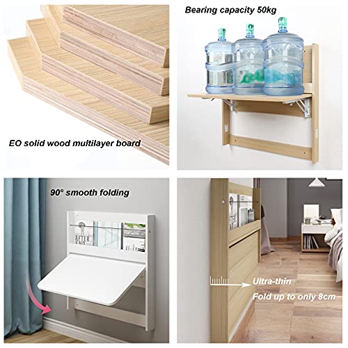 Wall Mounted Computer Desk Folding Drop-Leaf Table Desk with Storage Shelf Wood Home Office Table Workstation for Small Spaces