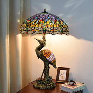 Xiaohu Tiffany Style Female Bird Table Lamp 20" Blue Dragonfly Glass Lampshade