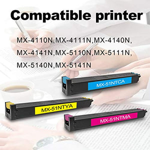 3 Pack (1C+1M+1Y) MX-51NT Toner Cartridge Replacement for Sharp MX-4110N 4111N 4140N 4141N 5110N 5111N 5140N 5141N Printer