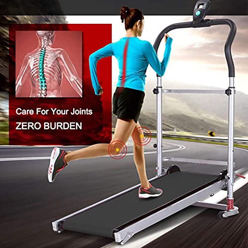 220 lbs Walking Running Treadmill with LCD Display, Compact Folding, Portability Wheels,Shock-Absorbing Folding Manual Treadmill for Home Gym Fitness Exercise(Black,USA in Stock)