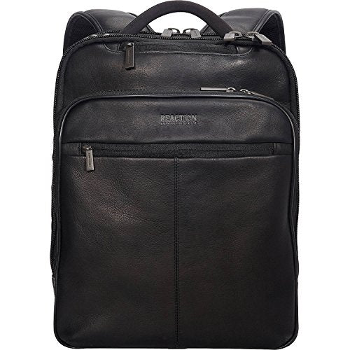 Kenneth Cole Reaction Manhattan Commuter Slim Backpack 16" Laptop Computer & Tablet Travel, Business, Work, School Bookbag, Black, Colombian Leather