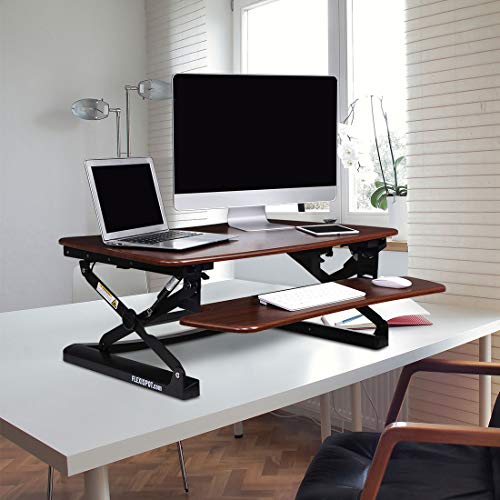 FlexiSpot M2RW Standing Desk - 35 Inch Wide Platform Height Adjustable Stand up Desk Computer Riser with Removable Keyboard Tray (Medium Size River Walnut)