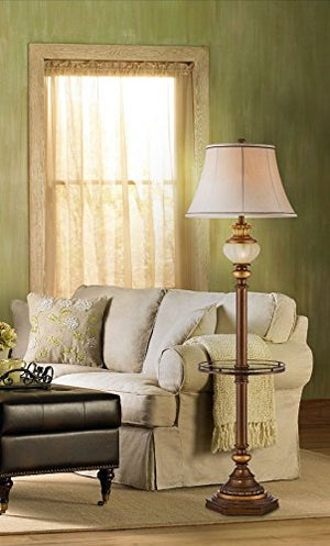 kathy ireland Rustic Vintage Floor Lamp with Nightlight Glass Tray 65" - Bronze Gold Metal - Pearl White Frosted Glass - Living Room Bedroom Home