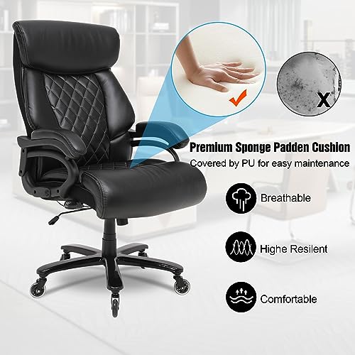 BOWTHY Big and Tall Office Chair 500lbs Heavy Duty Ergonomic Executive Leather Chair