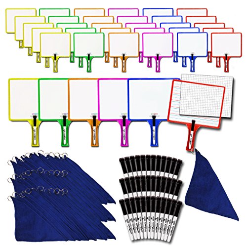 (36) KleenSlate 2-Sided Customizable Whiteboard w/Clear Dry Erase Sleeve for Interchangeable Templates and Graphic Organizers-Bonus 36 Microfiber Cloths w/Bookbinder Rings and 36 Markers