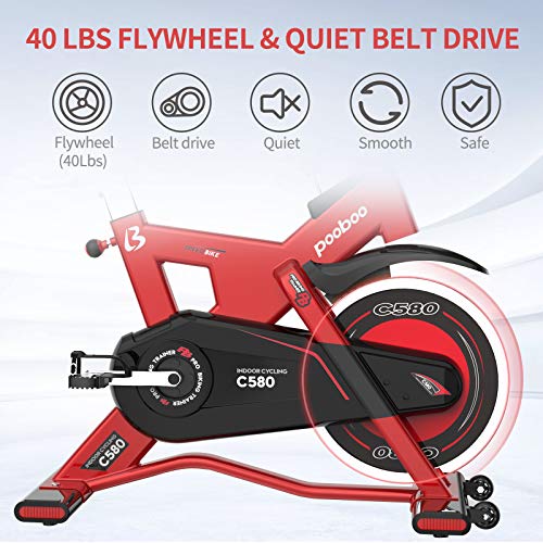 pooboo Exercise Bike, Indoor Cycling Bike Stationary with 40 Lbs Flywheel Belt Drive Quiet & Smooth with LCD Display Pad Mount for Home Cardio Workout