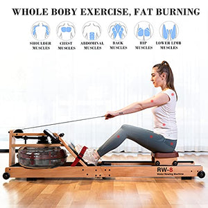 SNODE 2021 Wood Water Rowing Machine with APP, Foldable Rowing Machine for Home Use with LCD Monitor, Water Resistance Wood Rower Indoor Exercise Machine, Soft Seat, Home Fitness Workout (Beech)