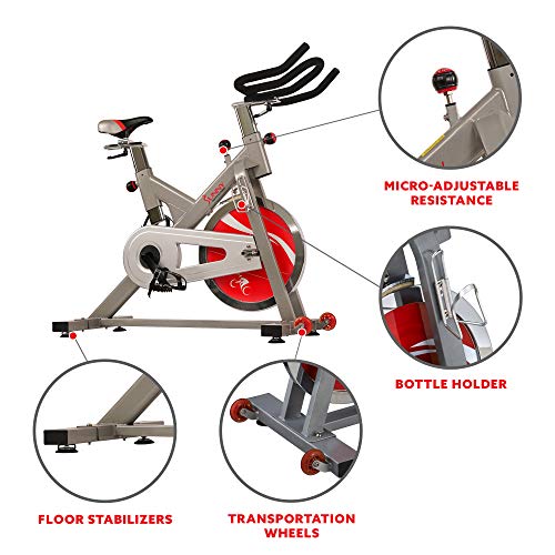 Sunny Health & Fitness Indoor Spin Bike Exercise Stationary Cycle Bike - SF-B1110S,Silver