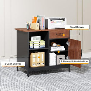 Tribesigns Executive Desk with File Cabinet, L-Shaped Office Desk with Drawer and Shelves