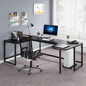 Tribesigns U Shaped Desk,78.7 Inch L Shaped Computer Desk,Corner Home Office Desk,PC Laptop Study Writing Table Workstation Desk with Printer Stand, Black