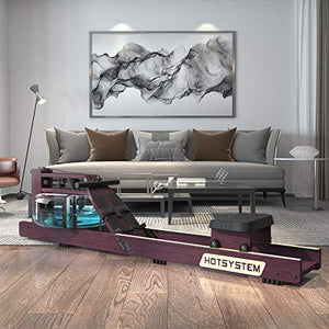 Hotsystem Water Rowing Machine for Home Use, Water Adjustable Resistance Wood Rower with LED Moniter for Whole Body Exercise Indoor Cardio Training