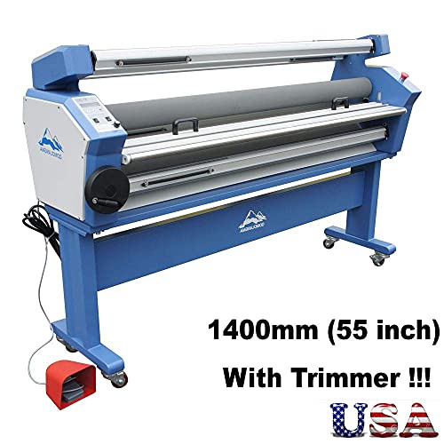 Qomolangma USA 110V 55in Full-auto Wide Format Cold Laminator Heat Assisted Large Format Laminating Machine with Trimmer and Stand