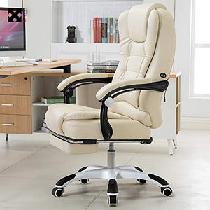 LJFYXZ Executive Recline PU Leather Padding Desk Chair with High Back Large Seat and Tilt Function Waist Massage with Extended Legrest and Recliner Load-Bearing 150kg (Color : Beige)