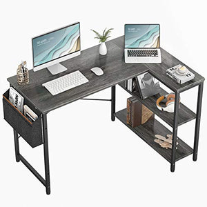 Small L Shaped Computer Desk, Besiture 47 Inch L-Shaped Corner Desk with Reversible Storage Shelves for Home Office Workstation, Modern Simple Style Writing Desk Table with Storage Bag(Black Oak)