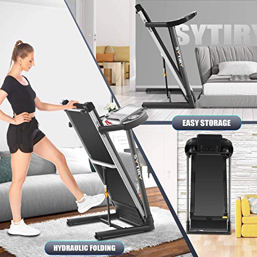 SYTIRY Treadmill with Screen,Treadmills for Home with 10" HD tv Touchscreen&WiFi Connection,3.25hp Motor, Folding Exercise Equipment Machine with Workout Program, Hydraulic Drop