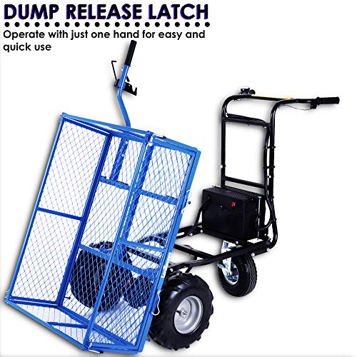 Landworks Utility Cart Hand Truck Power Wagon Super Duty Electric 48V DC 500W AGM Battery 500LBS & 1000LBS+ Load/Hauling Cap Wheelbarrow Barrel Dump w/All Purpose Modular Cargo Bed