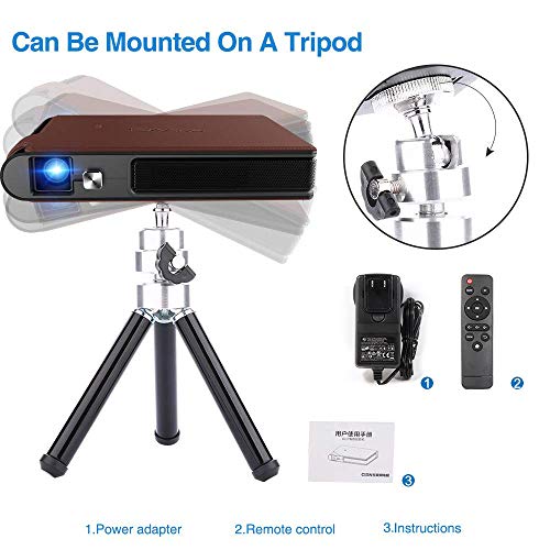 Mini DLP Wireless Pico Projector, 3D Portable WiFi Projector with Rechargeable Battery Auto Keystone/HDMI/USB, Compatible with iPhone, Android, Laptop for Home Theater, Outdoor Movies