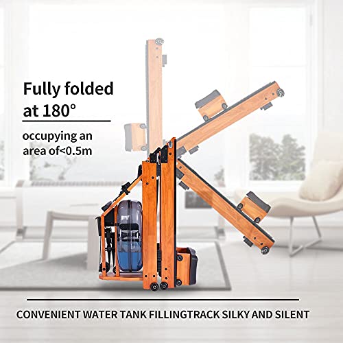 GYM ENERGY Foldable Water Rowing Machine for Home Gym Fitness, Wood Rower with Bluetooth Monitor Whole Body Exercise Cardio Training