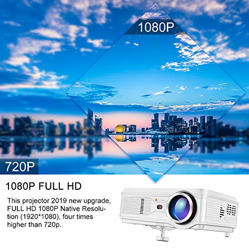Lexsong HD Video Projector Native 1920×1080P and 300" Display LED LCD Portable Theater Projectors 6000 Lumens for Home Outdoor Company Compatible with TV Stick, Phone, PS4, HDMI, VGA, TF and USB