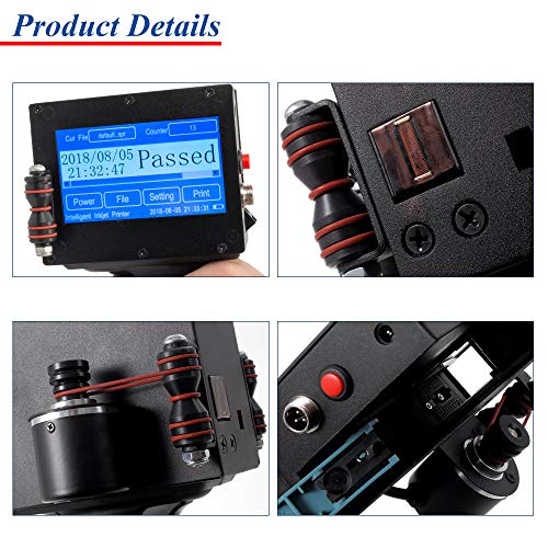 Handheld Portable Printer Portable Intelligent High Definition Handheld Inkjet Printer Gun Handheld Smart Date Coder Inkjet Printer LED Screen Display Ink Coding Machine for Trademark, Logo, Graphic,