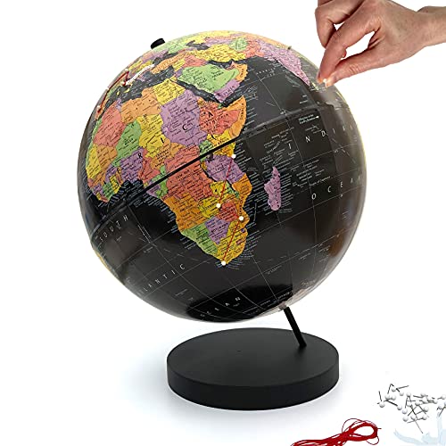 Push Pin Globe Black, World Globe with Pins