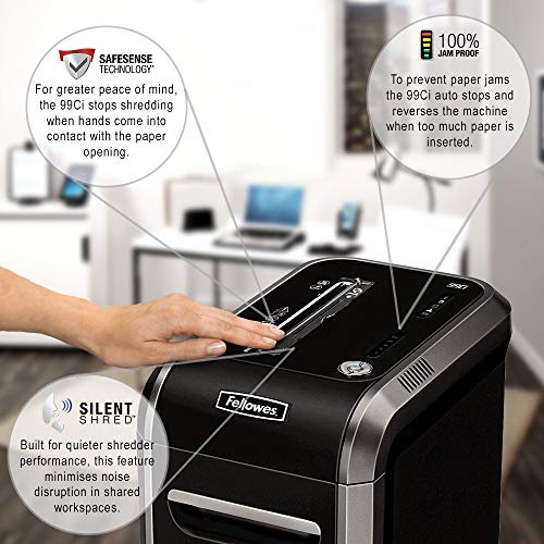 Fellowes 3229901 Powershred 99Ci 100 percent Jam Proof Heavy-Duty Cross-Cut Shredder, 18 Sheet Capacity