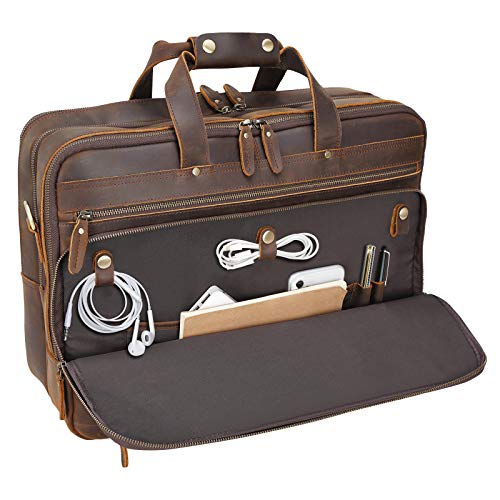 Polare 18" Full Grain Leather Briefcase For Men Business Travel Case Messenger Bag Fits 17.3" Laptop Large