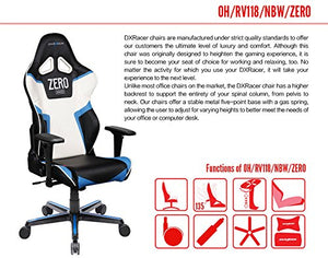 DXRacer RV118/NBW/ZERO Black White Blue Racing Bucket Seat Office Chair Computer Chair Ergonomic with Lumbar Support