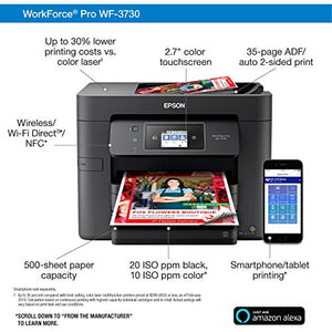 Epson WorkForce Pro WF-3730 All-in-One Wireless Color Printer with Copier, Scanner, Fax and Wi-Fi Direct,Black,10-1/2 x 7-1/2 x 6-1/2 in