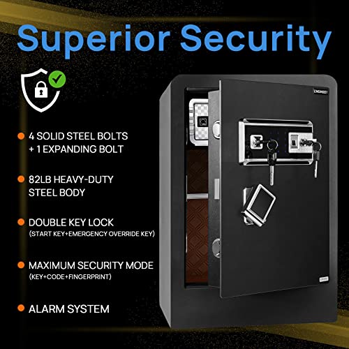Home Security Safe, ENGiNDOT 2.05 Cubic Feet Large Safe with Quick Access Fingerprint Lock and Touch Screen Keypad, Built-in Secret Hidden Box, Variety of Locking Features Combination- 60B (15.8“ x 13.8” x 23“)