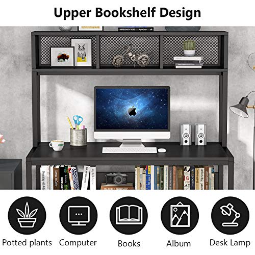 Tribesigns 47 inch Computer Desk with Hutch and Bookshelf, Home Office Desk with Storage Shelf, PC Laptop Workstation Gaming Writing Study Computer Table, Space-Saving Desk for Small Space