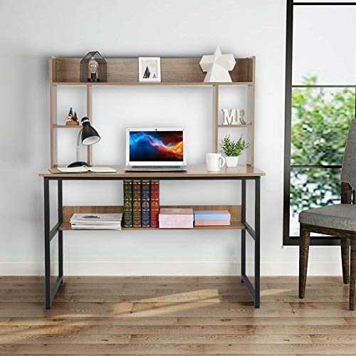 Fiudx Computer Desk Bookshelf 2 in 1,Home Learning Study Writing Reading Desk with Shelf,Sturdy Gaming Desk,Office Laptop Workstation,Large Storage Capacity Vanity Desk Makeup Dressing Console Table