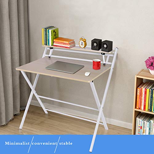 Peacur Foldable Writing Computer Desk, 32" Small Lazy Modern Laptop Table, 3 Steps Quickily Assembly Folding Desk for Home Office Use with Storage Organizer Shelf (1PC)
