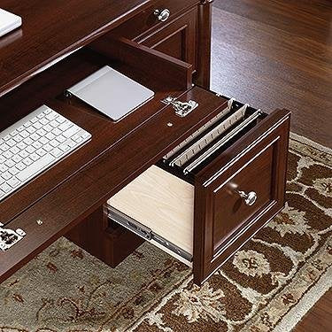 Sauder 412902 Palladia Executive Desk, L: 65.12" x W: 29.53" x H: 29.61", Select Cherry finish