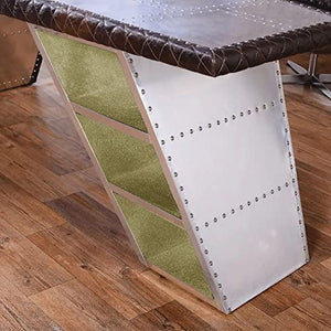 Nautical-Mart Aviator Wing Desk with Storage - Aluminum and Leather - Silver - 76″Wx32″Dx30″H