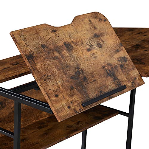Office L-Shaped Desk with Bottom Bookshelves and CPU Stand, Multi-Function Drafting Drawing Table with Tiltable Desktop for Artist or Student/67 inch