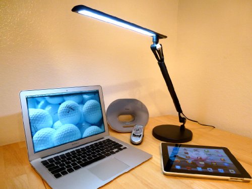 Lightwell S450 by Lumiy - Ultra Bright LED Light Panel Desk Lamp (Midnight Black with Base)