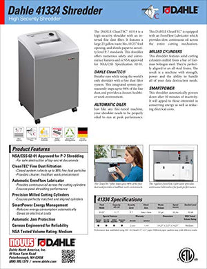 Dahle CleanTEC® 41334 High Security Paper Shredder with Fine Dust Filter, Automatic Oiler, SmartPower - Security Level P-7, 1-3 Users