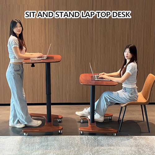 HGTRH Mobile Laptop Standing Desk Cart on Wheels, Adjustable Height Rolling Computer Stand with Lockable Wheels
