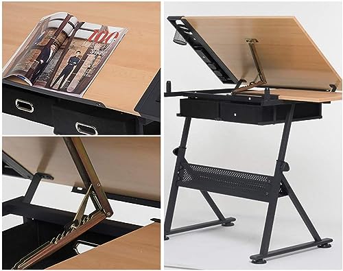 OGRAFF Drafting Table Height Adjustable Tiltable Craft Desk with Storage Maple Panel Art Desk