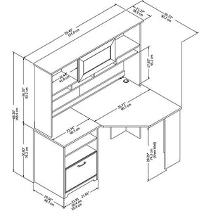 Bush Furniture Cabot 60W Corner Desk with Hutch, White