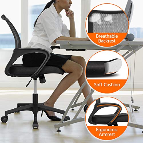 YAHEETECH Home Office Desk & Chair Set 47" Industrial Computer Desk with Storage Bag, Ergonomic Mesh Office Chair Ergonomic Desk Chair Mid-Back Big Computer Chair, Rustic Brown & Black