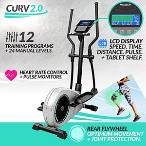 Bluefin Fitness CURV 2.0 Elliptical Cross Trainer | Home Gym | Exercise Step Machine | Air Walker | Compact | Kinomap | Live Video Streaming | Video Coaching & Training | Black & Grey Silver