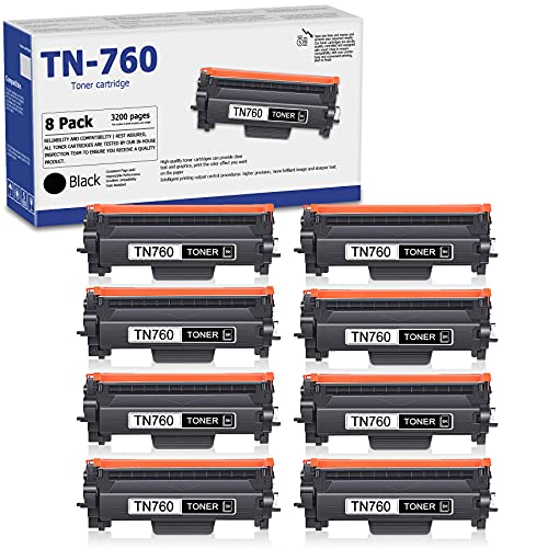 8 Pack Black TN-760 Compatible High Yield Toner Cartridge Replacement for Brother TN760 MFC-L2710DW L2750DW L2750DWXL HL-L2350DW L2370DW/DWXL L2390DW L2395DW Printer Toner Cartridge,Sold by JETACOLOR.