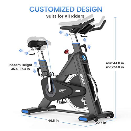 pooboo Exercise Bike Belt Driven Indoor Cycling Bike Commercial Standard Stationary Bike with 44lbs Flywheel for Professional Cardio Workout (Black and Blue)