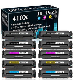 10-Pack (4BK+2C+2Y+2M) 410X | CF411X CF412X CF413X CF410X Toner Cartridge Replacement for HP Color Laserjet Pro M7FP M477fdn M47fdw M477fnw M452dn M452dw M452nw MFP M377dw Printer,Sold by TopInk