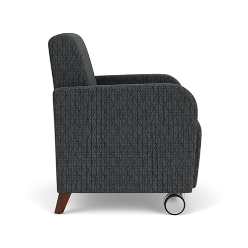 Lesro Siena Fabric Lounge Reception Guest Chair w/Caster in Black/Walnut
