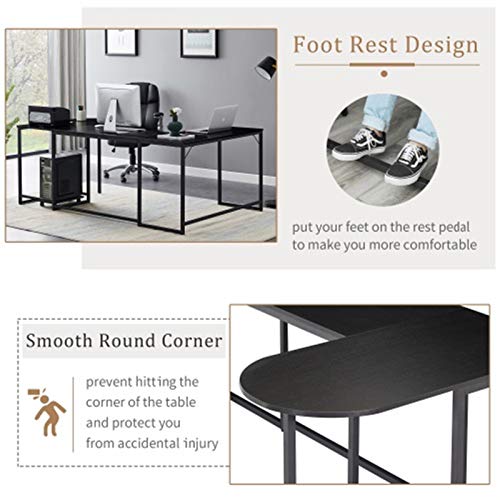 RKRLJX Computer Home Office U-Shaped Computer Desk, Industrial Corner Writing Desk with CPU Stand, Gaming Table Workstation Desk for Home Office(Black)