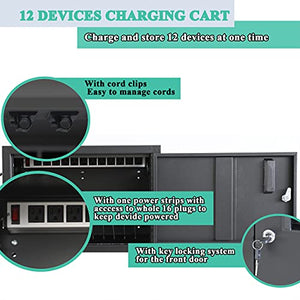 Best Companions Portable Charging Cart with 12-Device Capacity, Suitable for Chromebooks and iPads, Front Access Locking Charge Cabinet with Cable Clips,Black