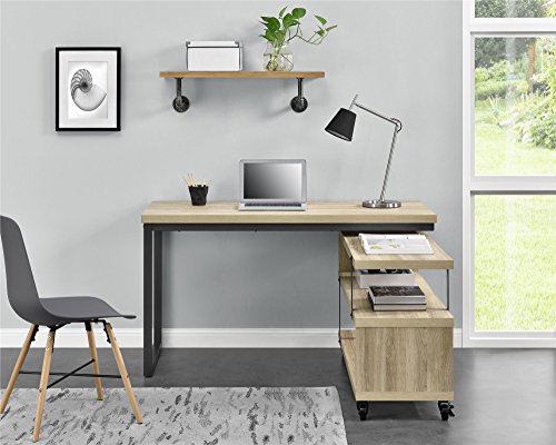 Ameriwood Home Ryker L-Shaped Swivel Desk, Brown Oak